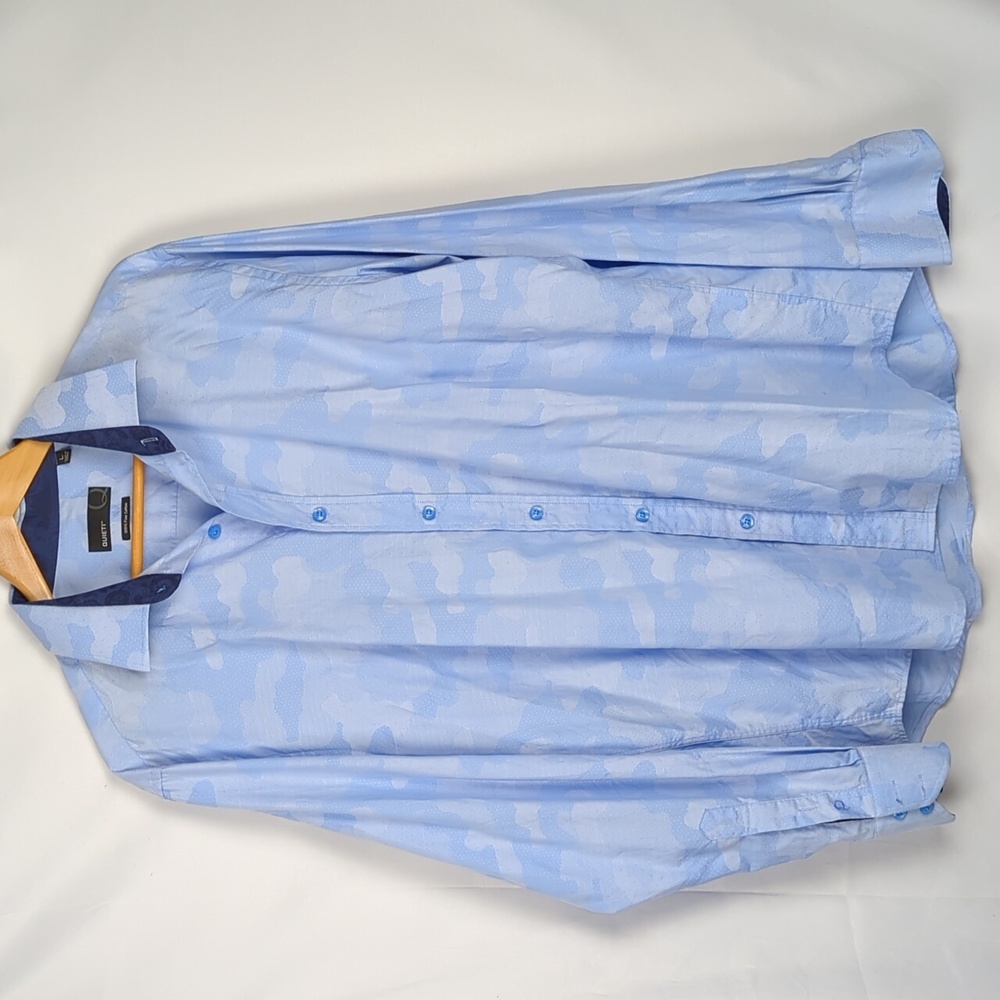 QUIETI Men's Blue Tonal Camo Jacquard Long-Sleeve Shirt Size Large